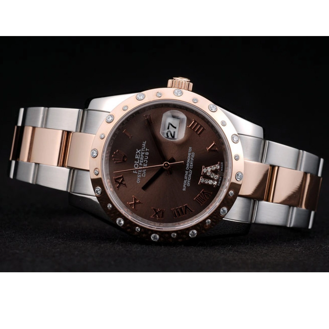 Aaa replica watch Rolex DateJust Case Plated Stainless Brushed Dial Brown Steel 41994 Diamond 0526